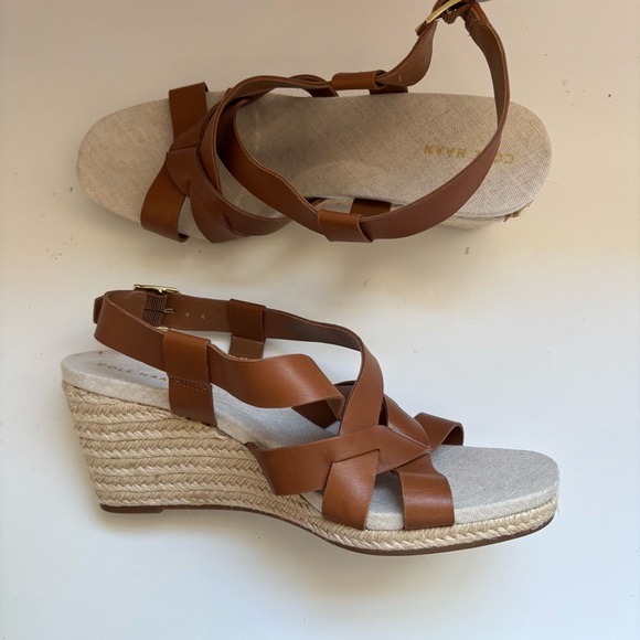 Cole Haan Crystal Slingback Espadrille Wedge Sandals Brown  Sz 7B - Picture 4 of 9